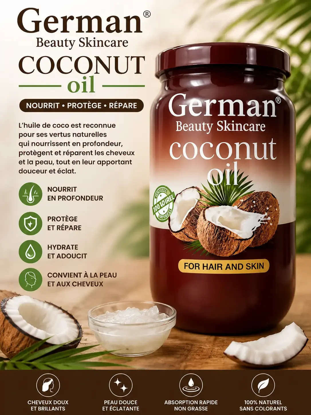 Huile De Coco Naturelle - Soin Nourrissant Pour Cheveux Et Peau - Image 1 of 1