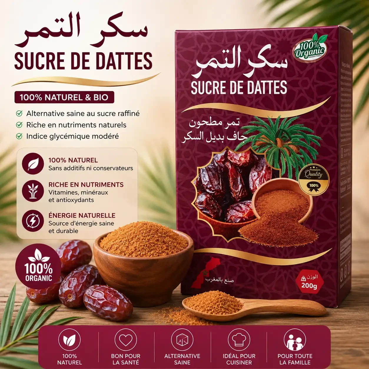 Sucre De Dattes 100 % Naturel Bio - Édulcorant Naturel - Alternative Au Sucre Raffiné  - Image 1 of 1