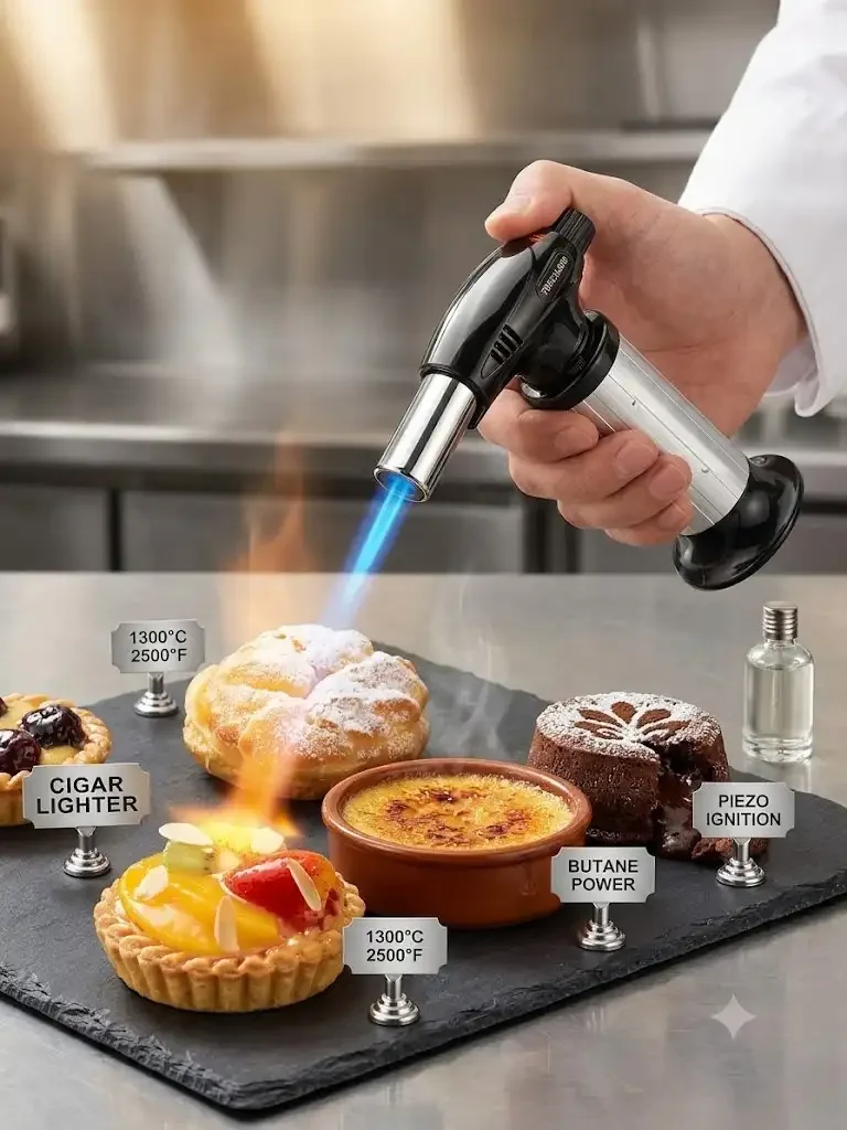 Chalumeau De Cuisine & Allume-cigare Rechargeable Flamme Réglable 1300°c | Allumage Pour Crème - Image 1 of 1