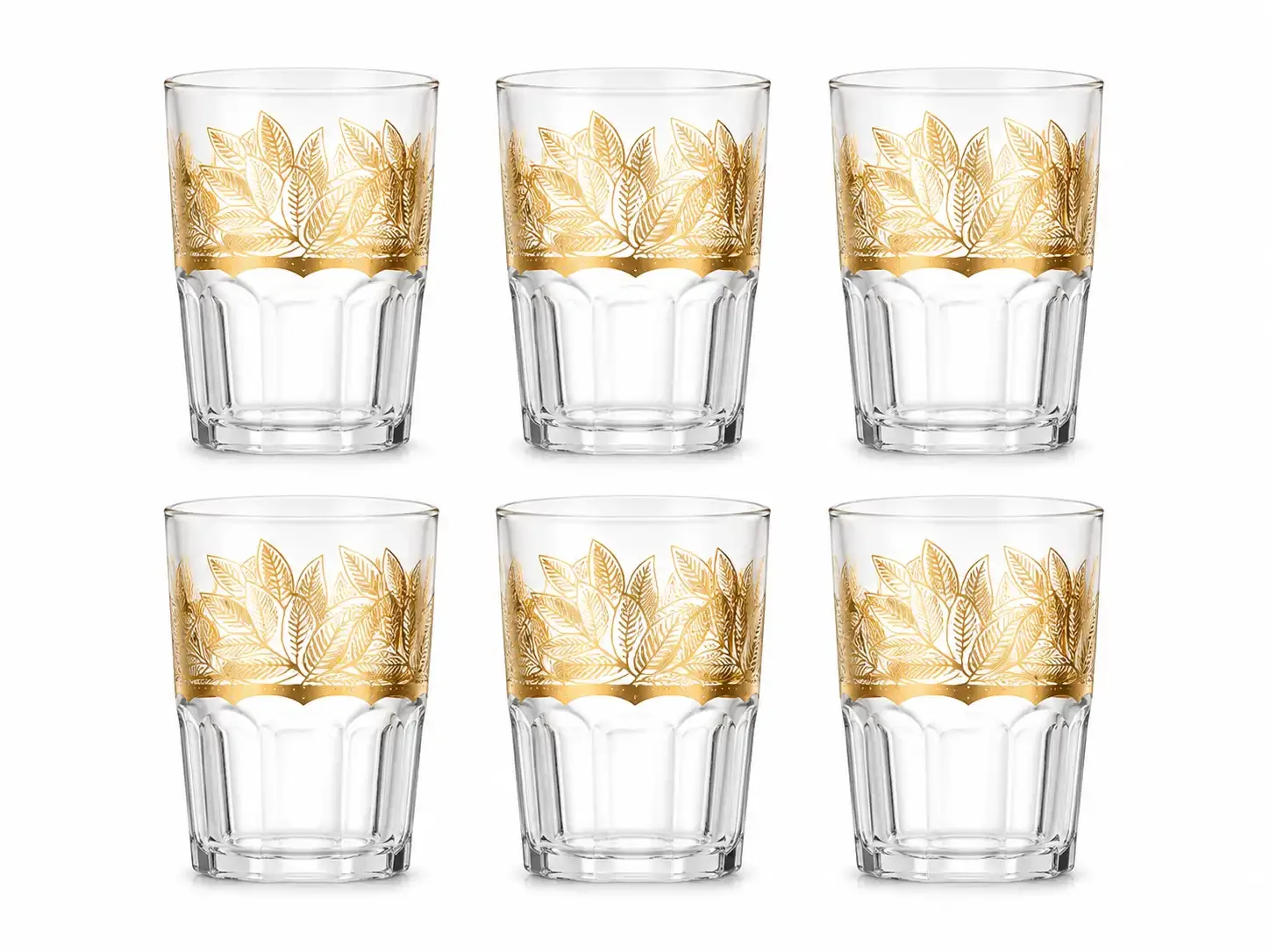 Verres À Thé Transparants Décor Feuilles Dorées - Image 1 of 1