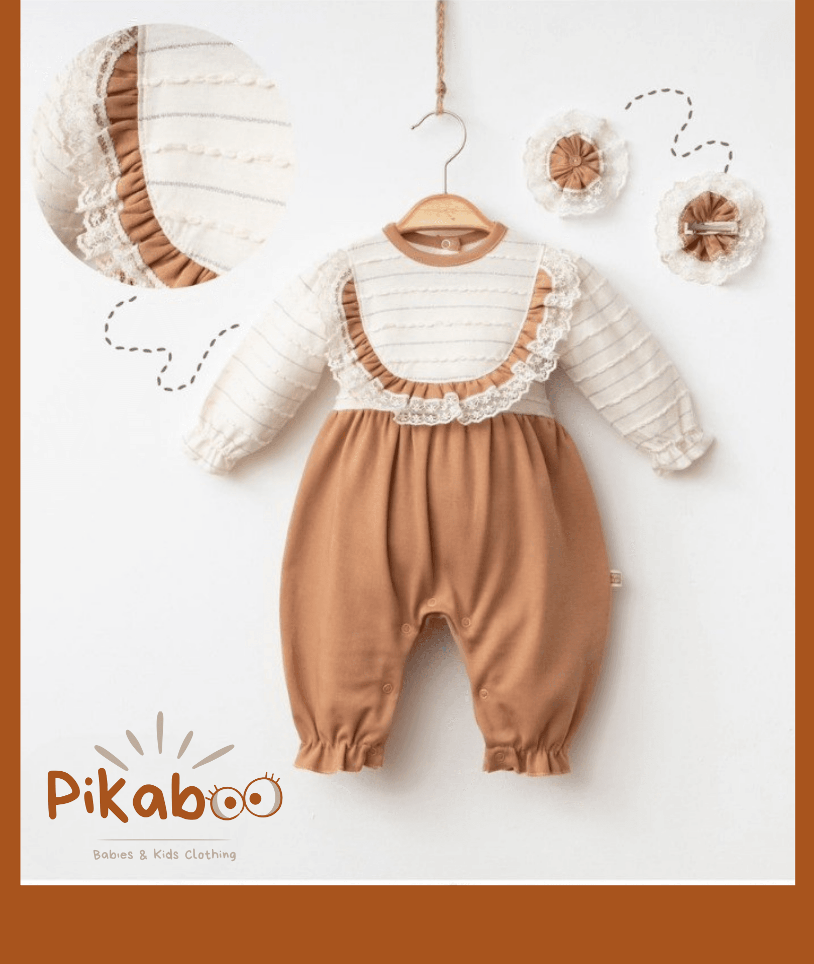 Grenouillère Terracotta En Coton Avec Col Bavoir En Dentelle Et Petits Détails Élégants - Image 1 of 1