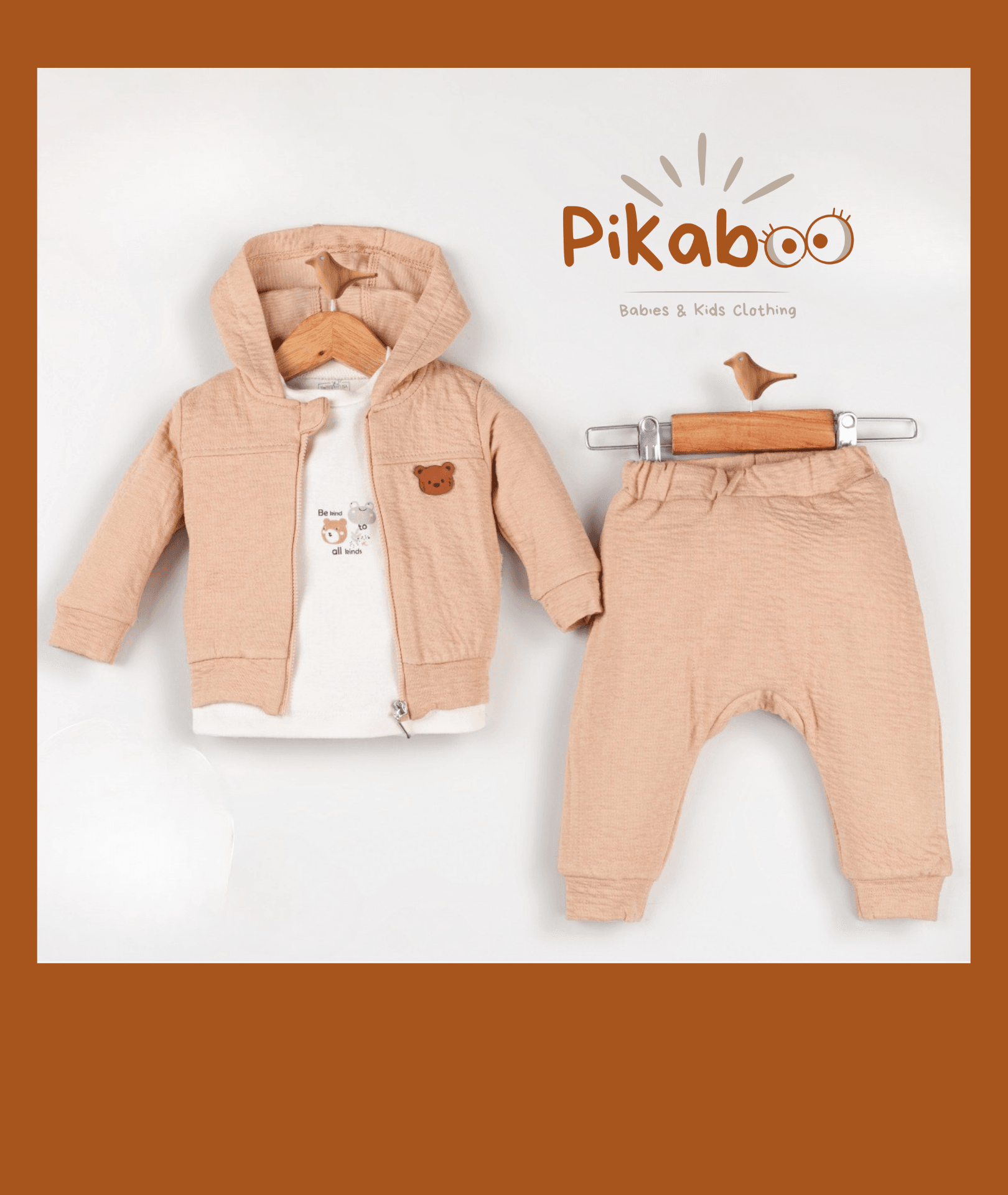 Jogging 3 Pièces Avec Veste À Capuche En Gaz De Coton Saumon Et Détail Petit Ourson - Image 1 of 1