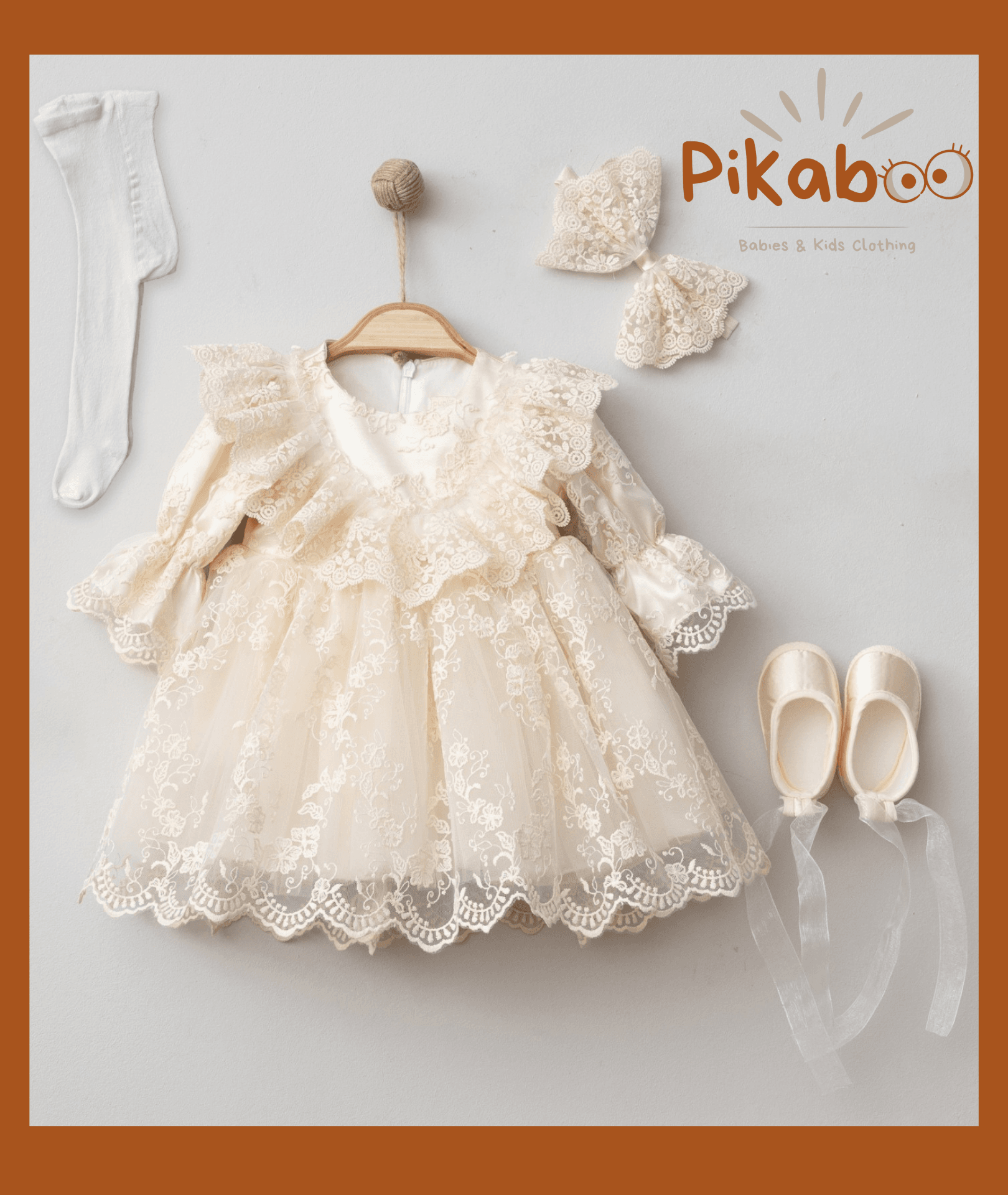 Tenue Grand Événement Bébé 3 Pièces En Dentelle Fine Champagne - Image 1 of 1