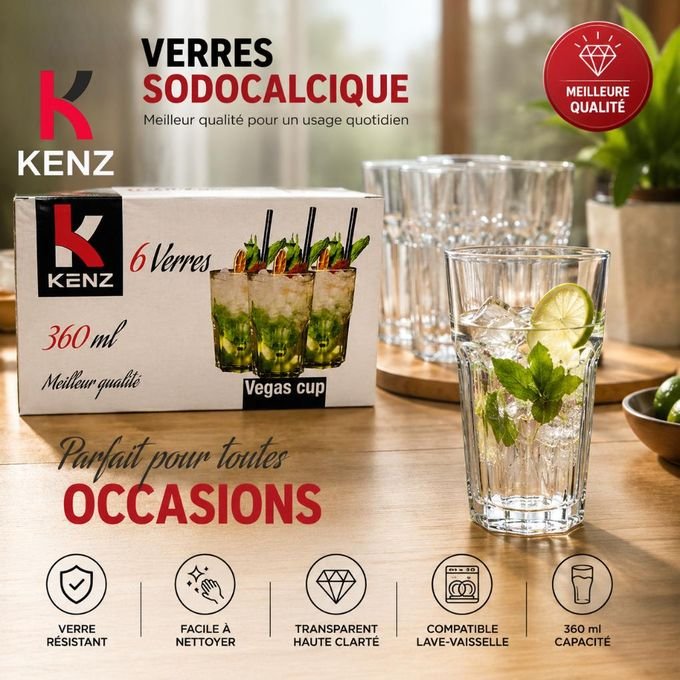 Lot De 6 Verres 360 Ml Verre Sodocalcique Transparent, Vegas Cup - Image 1 of 1
