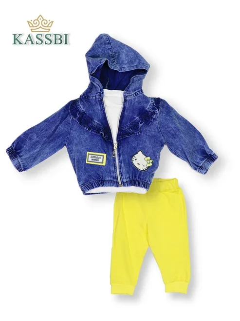 Ensemble 3pc Tricot Avec Manche + Pantalon + Cardigan Jean - Image 1 of 1