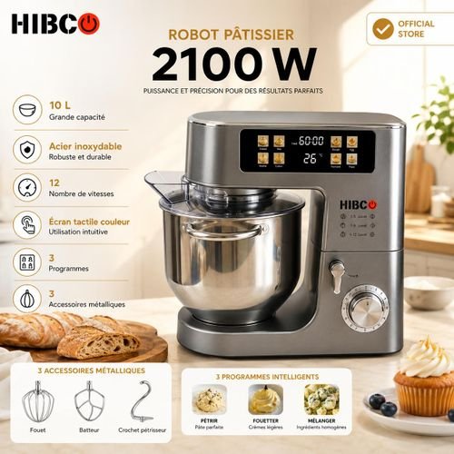 Hibco Robot Pâtissier 10l Bol En Inox 2100w Balance Électronique, 12 Vitesses, Fermentation Et Écran Tactile, Sm-a03p - Image 1 of 1