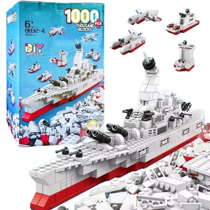 Jeu de Blocs de Construction Bateau de Guerre (1000 Pièces, 6 en 1) - Série Marine - Image 1 of 4