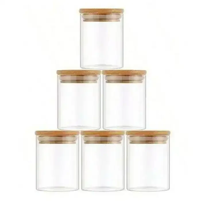 Lot De 6 Bocaux De Rangement En Verre 350 Ml Avec Couvercles En Bambou - Image 1 of 4