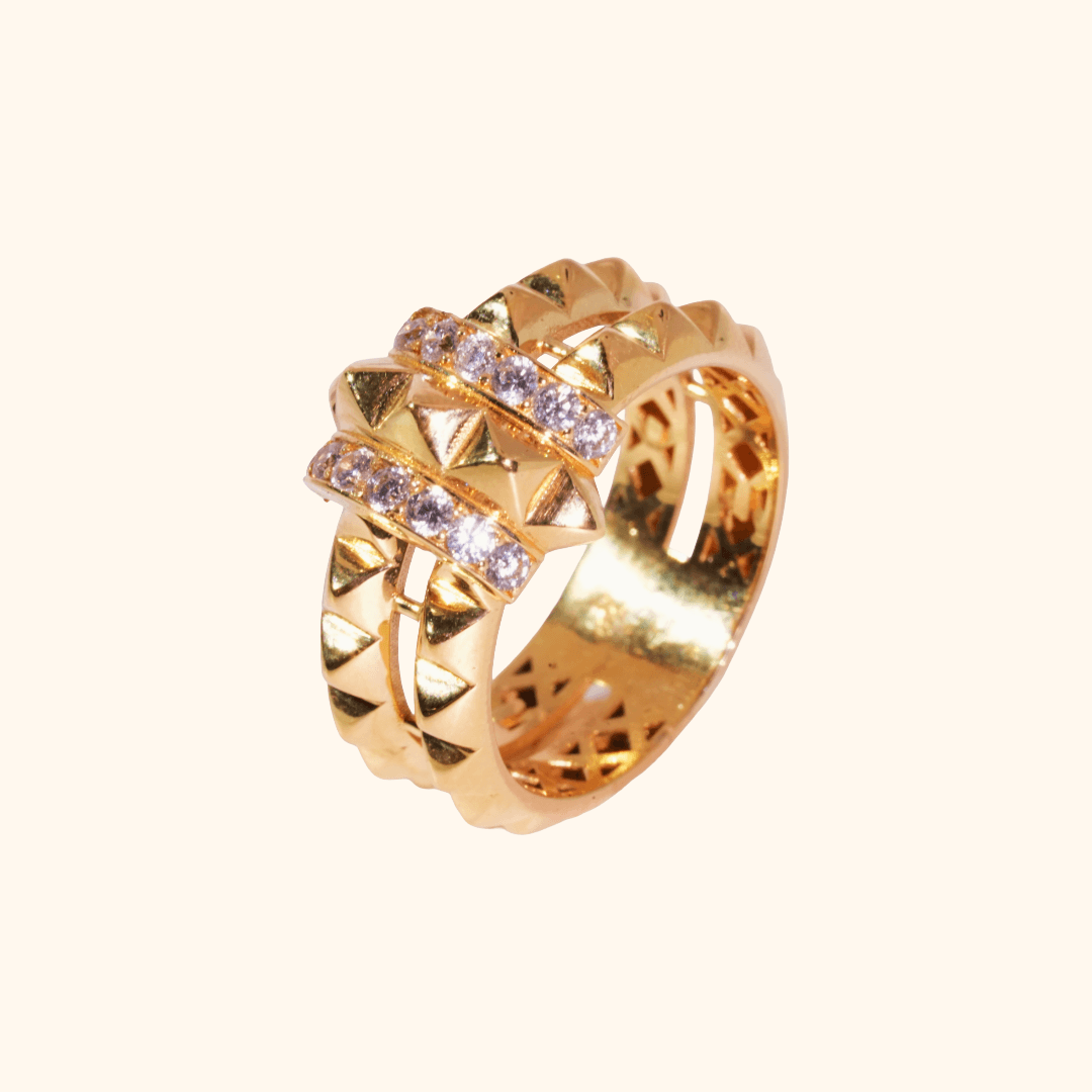 Bague Double Anneau Entrelacé En Or Jaune 18 Carats & Zirconium Premium - Image 1 of 3