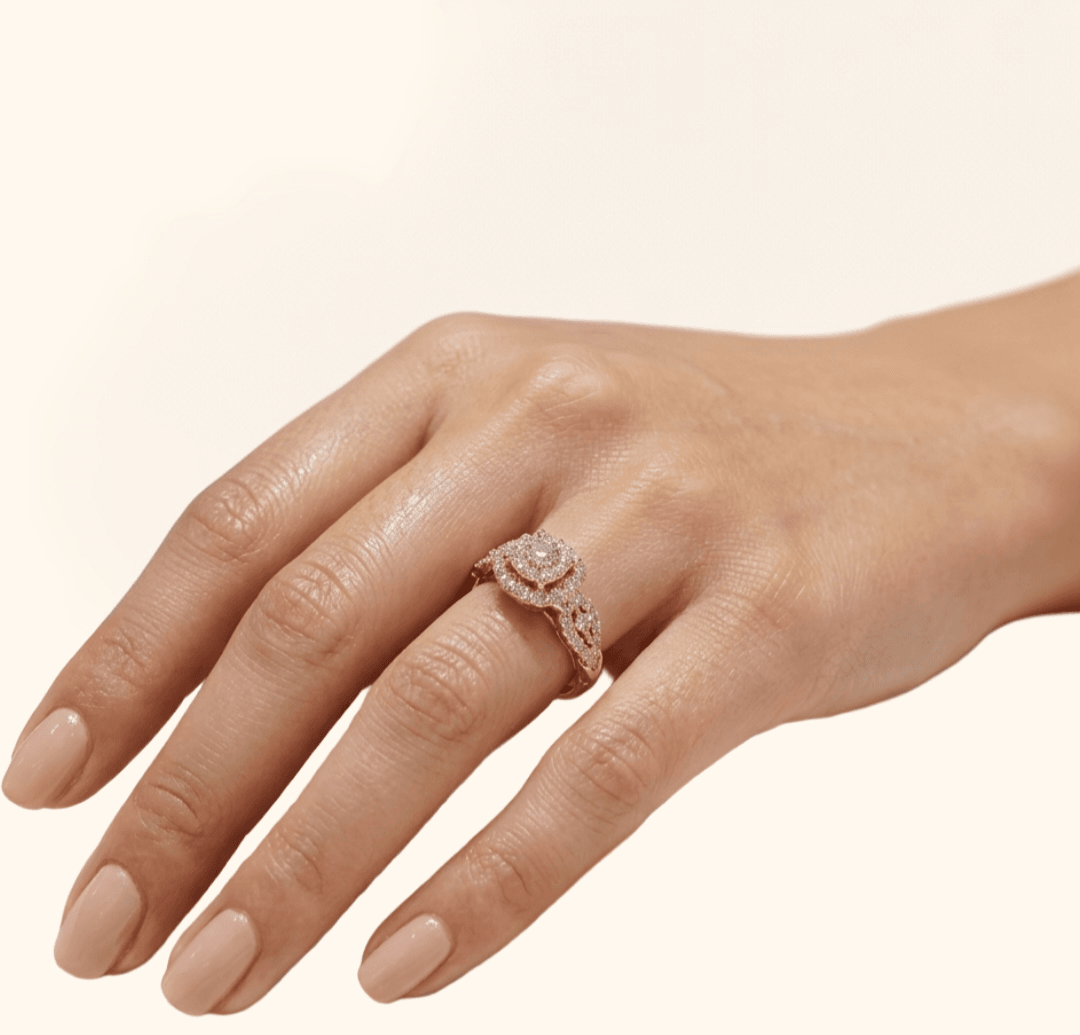 Bague Éclat Floral En Or Rose 18 Carats - Bague Mariage Femme - Image 1 of 3