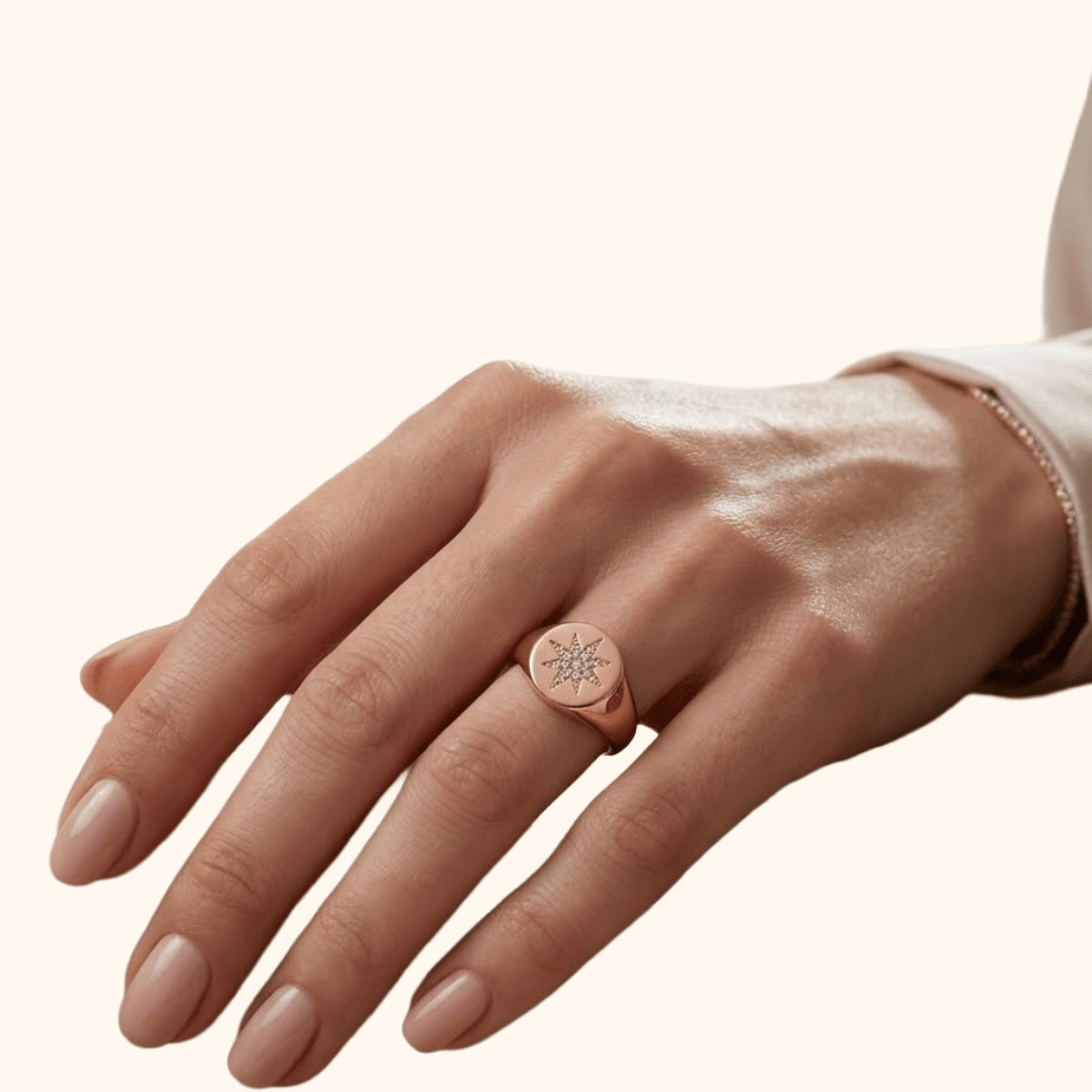 Bague En Or Rose 18 Carats Avec Motif Étoile Sertie De Pierres - Image 1 of 3