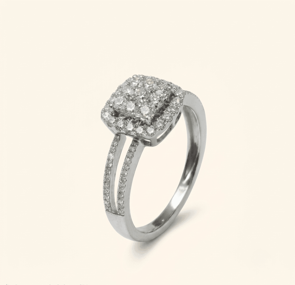 Bague Halo Diamants En Or Blanc 18 Carats - Image 1 of 3