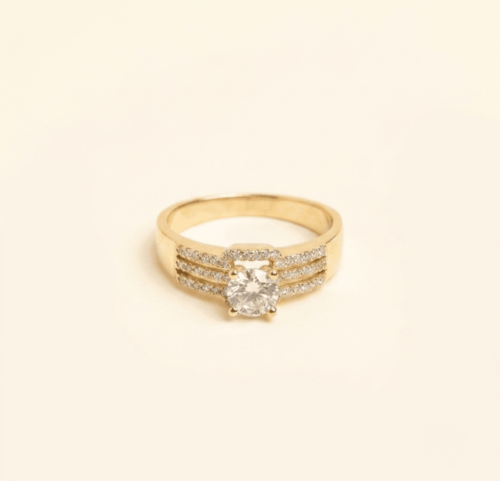 Bague Impériale Solitaire En Or Jaune 18 Carats & Zirconium Premium - Image 1 of 3