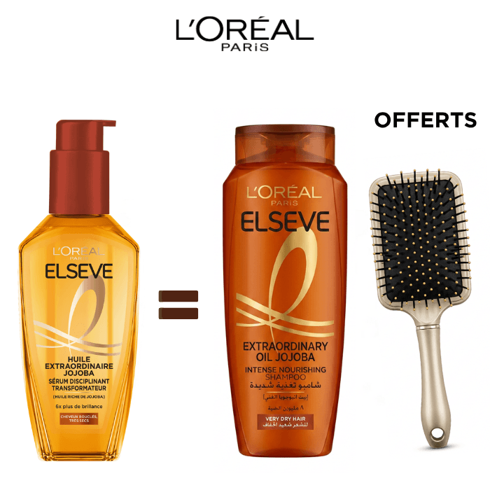 Pack Elseve Huile Extraordinaire Cheveux Très Secs : Huile + Shampooing  + Brosse Gold Offerte - Image 1 of 1