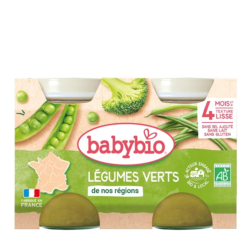 Pot Légumes Verts Bio 2x130 G Purée Bébé Dès 4 Mois Légumes Biologiques Sans Sel Ajouté - Image 1 of 1