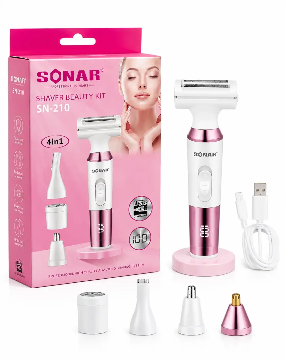 Kit Épilateur & Rasoir Électrique 4 En 1 Rechargeable Usb Pour Femme - Image 1 of 2