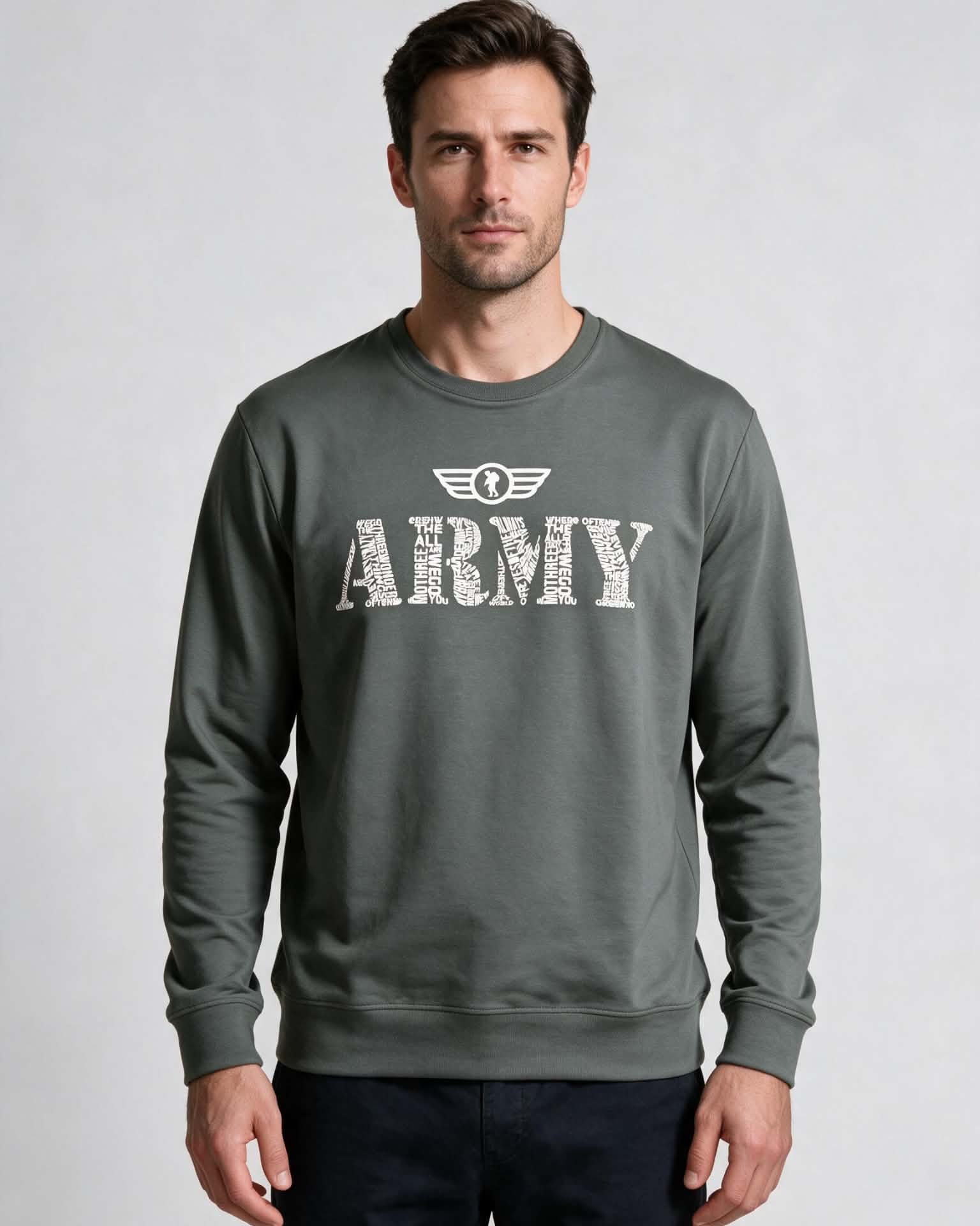 Sweatshirt Kaki À Col Rond Imprimé Army - Image 1 of 4