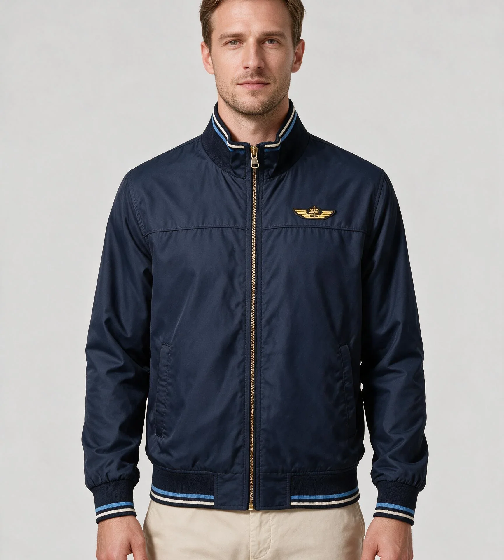 Blouson Zippé Bleu Marine À Col Montant - Image 1 of 4