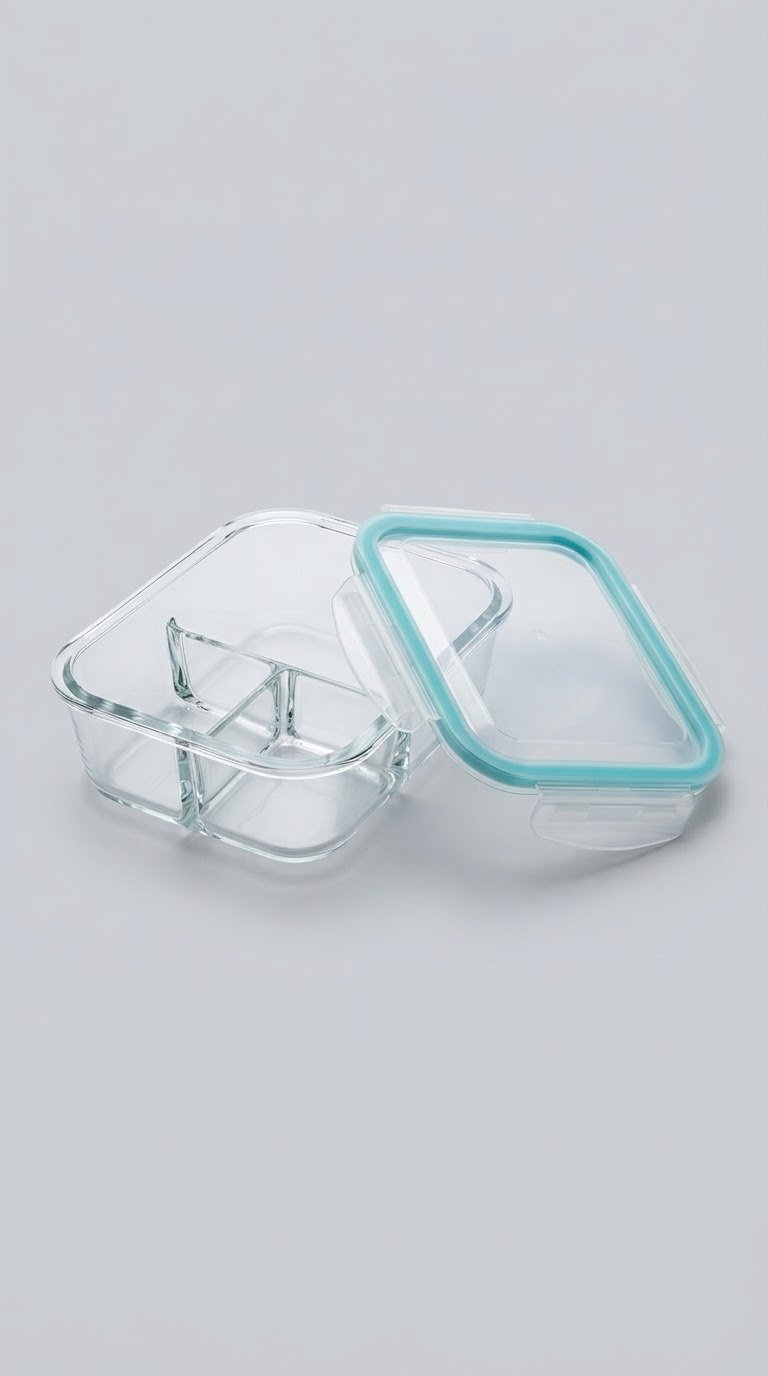 Boîte Repas En Verre Borosilicaté 1000 Ml – 3 Compartiments, Couvercle Hermétique Vert Menthe - Image 1 of 4