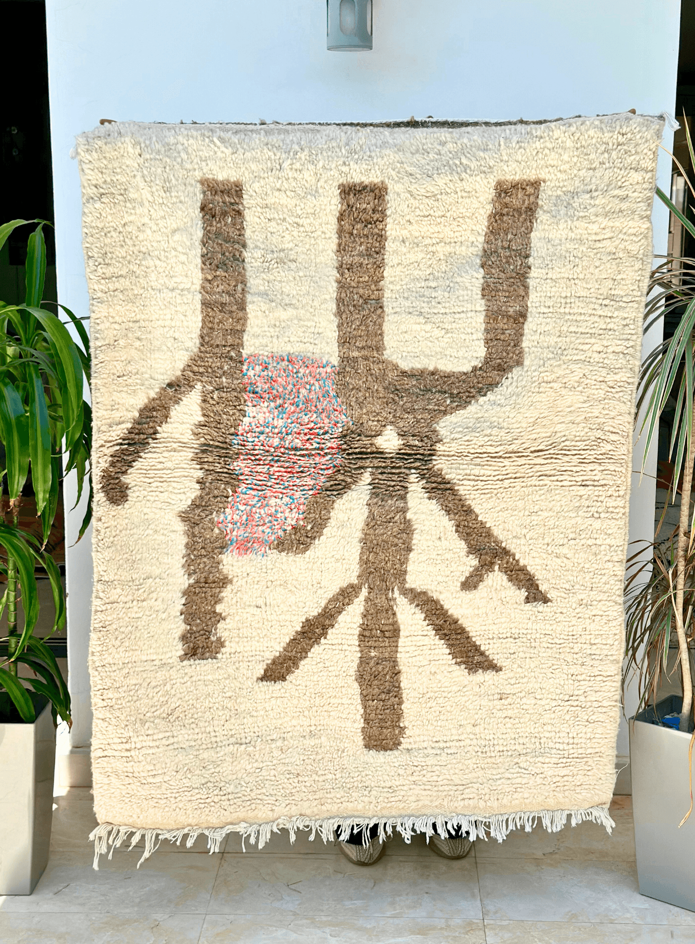 Tapis berbère Mrirt crème et marron 100% laine de mouton - Image 1 of 2