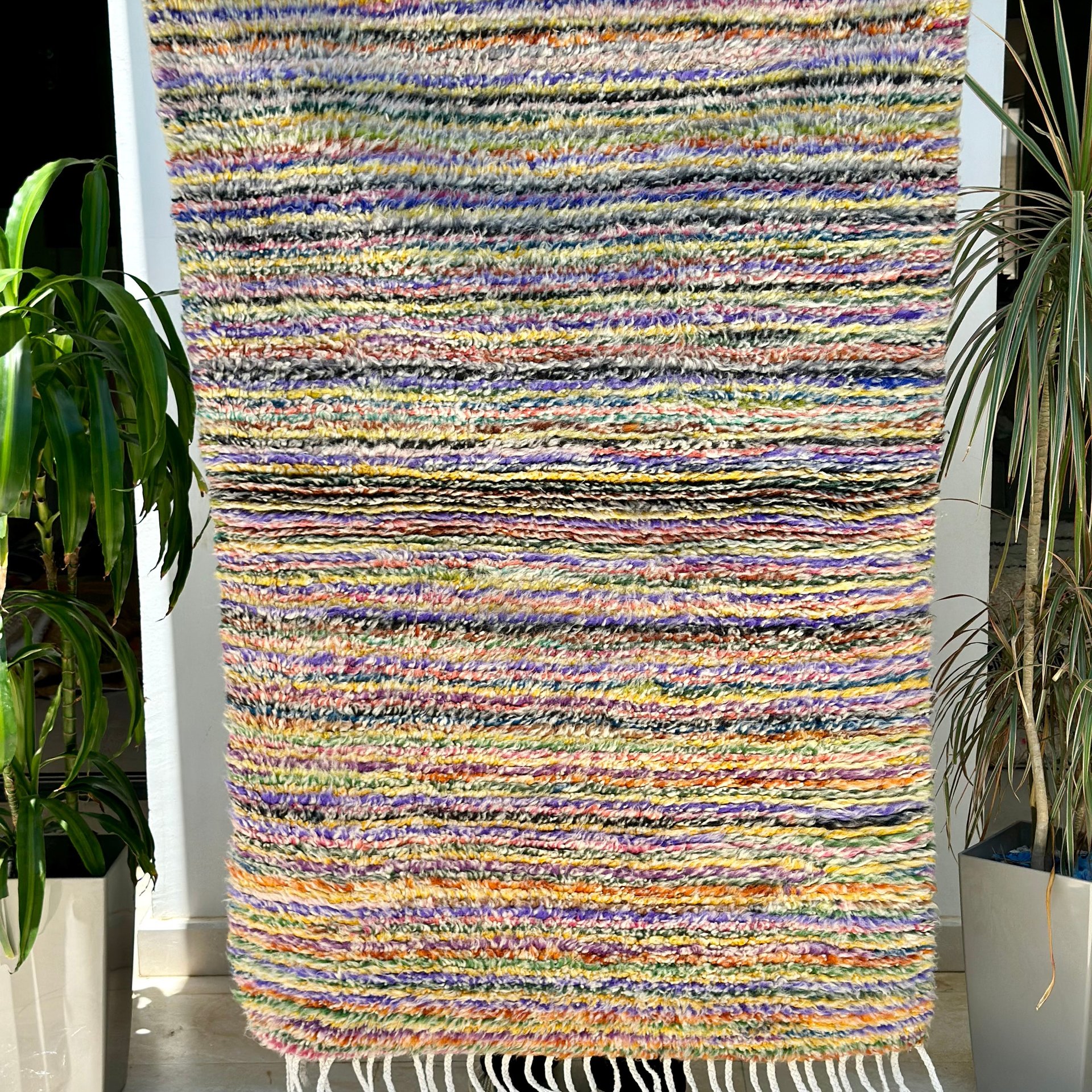 Tapis berbère Beni Ouarain rayé coloré 100% laine de mouton - 162cm / 110cm - Image 1 of 2