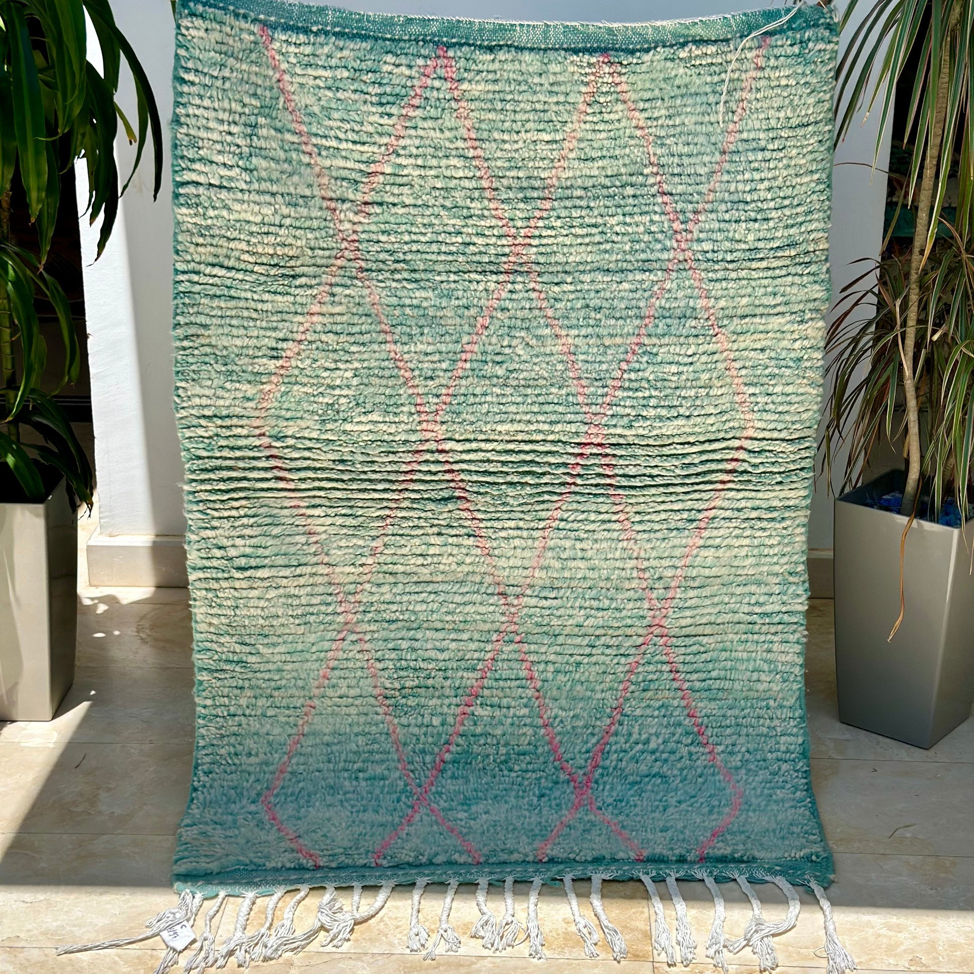 Tapis berbère Beni Ouarain turquoise 100% laine de mouton - 143cm / 97cm - Image 1 of 2