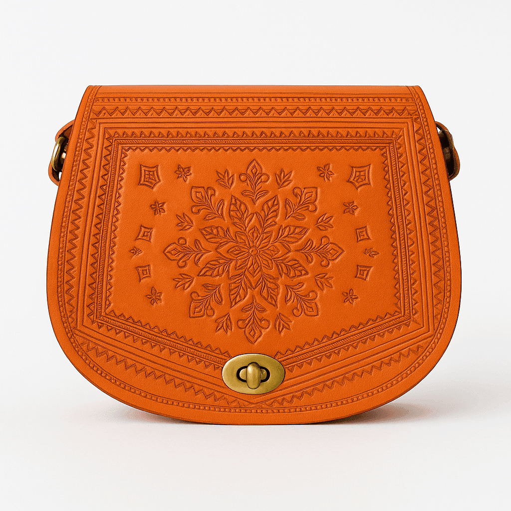 Sacoche en cuir orange gaufré - Design marocain - Image 1 of 2