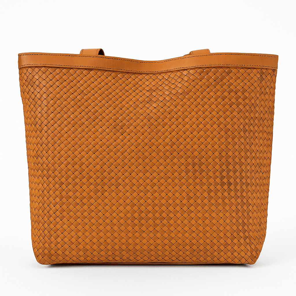 Sac fourre-tout en cuir Tan fait à la main - Design tissé - Image 1 of 3