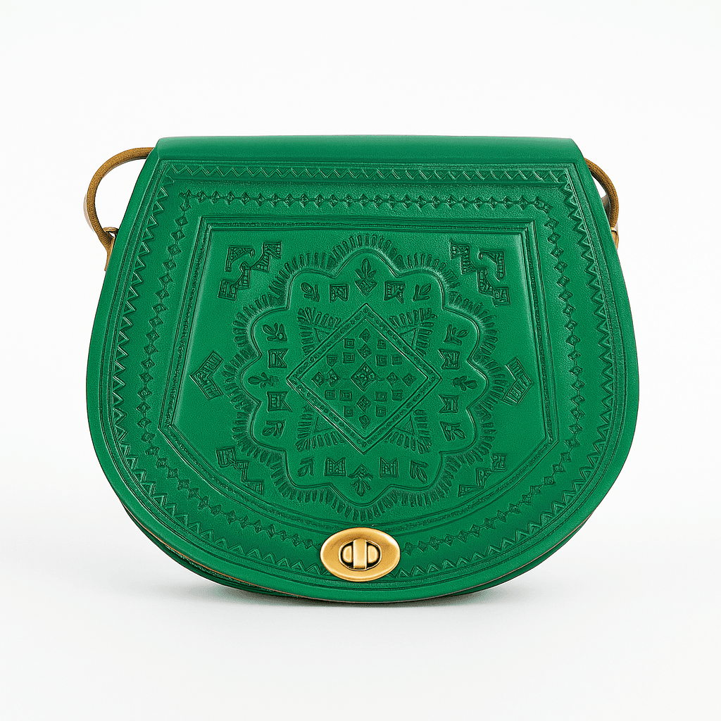 Sac en cuir vert fait main - motif marocain - Image 1 of 2