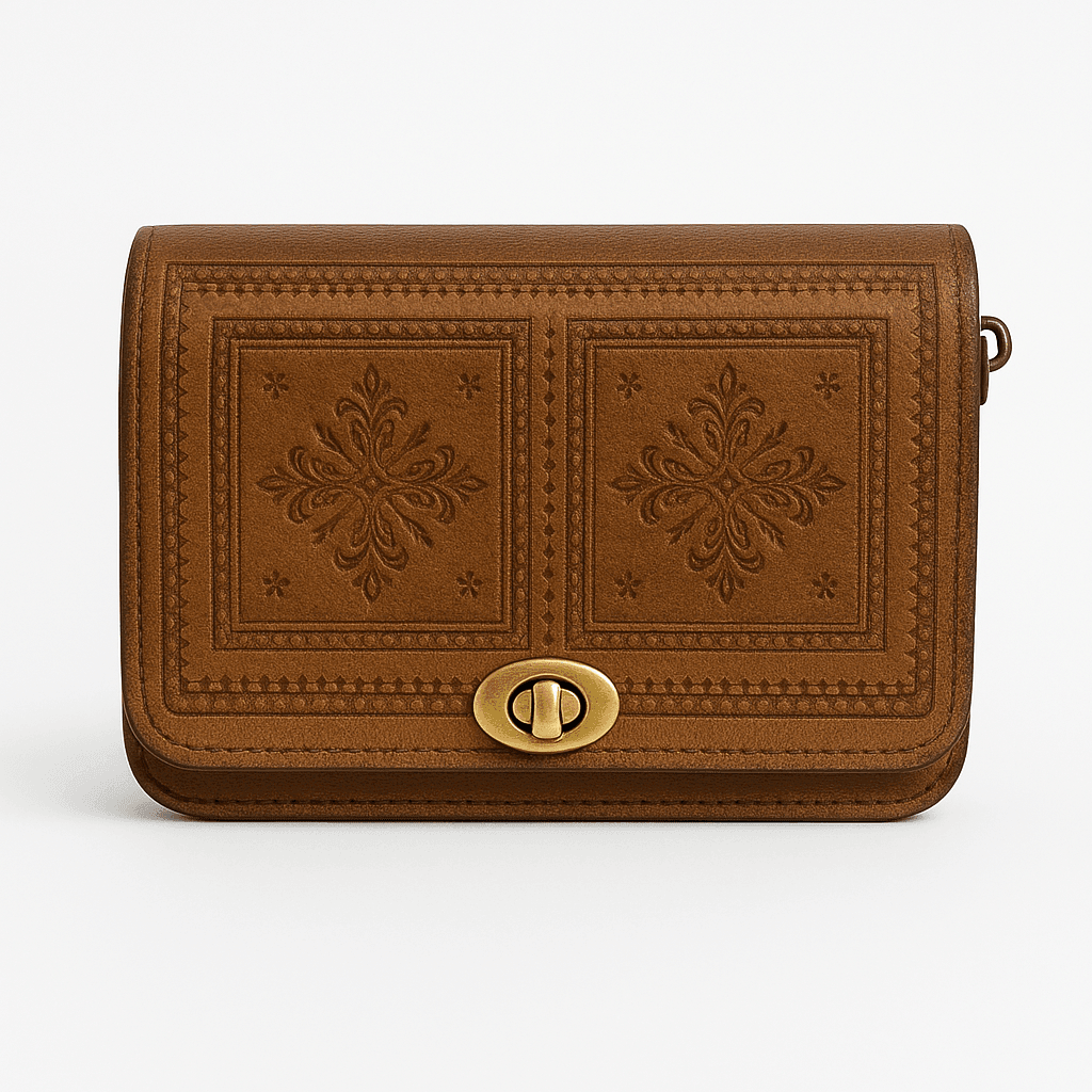 Sac croisé en cuir fauve marocain - Design outillé et cravaté à la main - Image 1 of 2