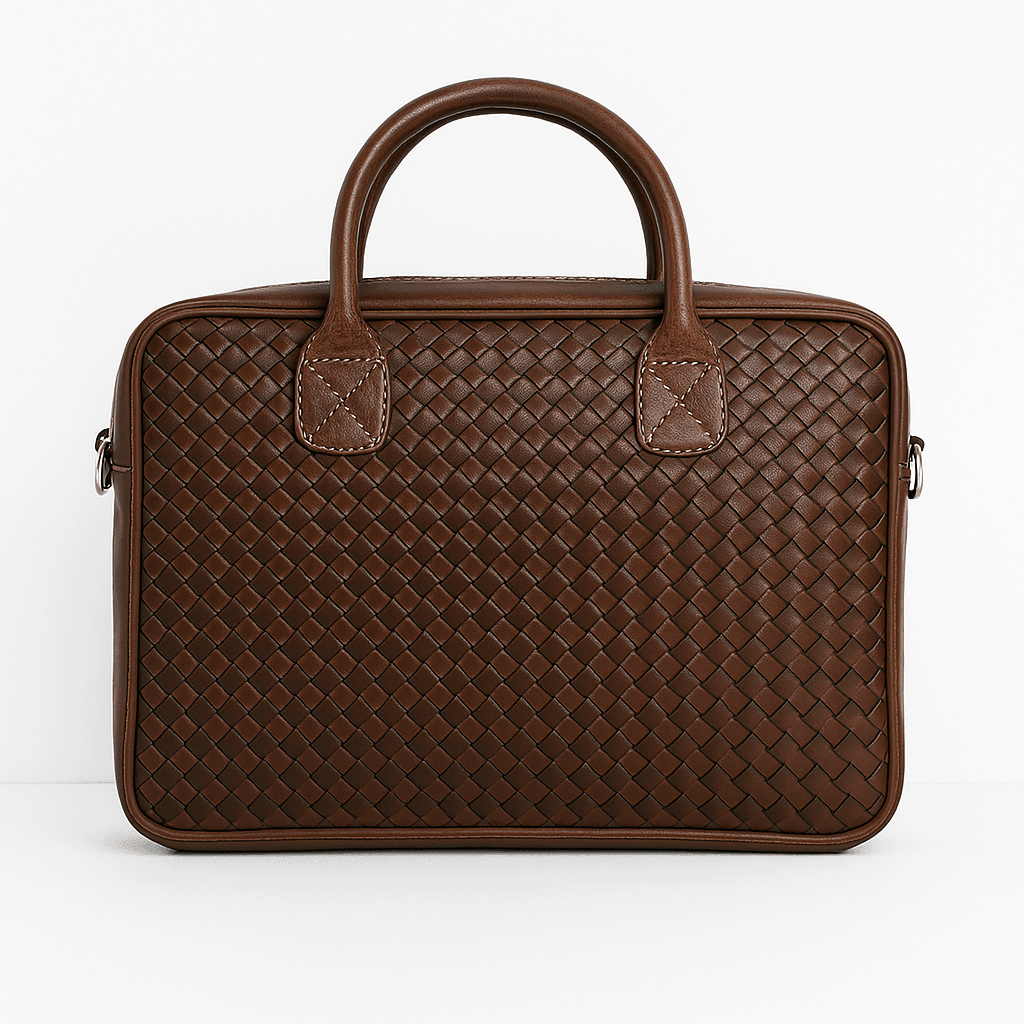 Sacoche pour ordinateur portable en cuir marron tressé à la main - Image 1 of 2