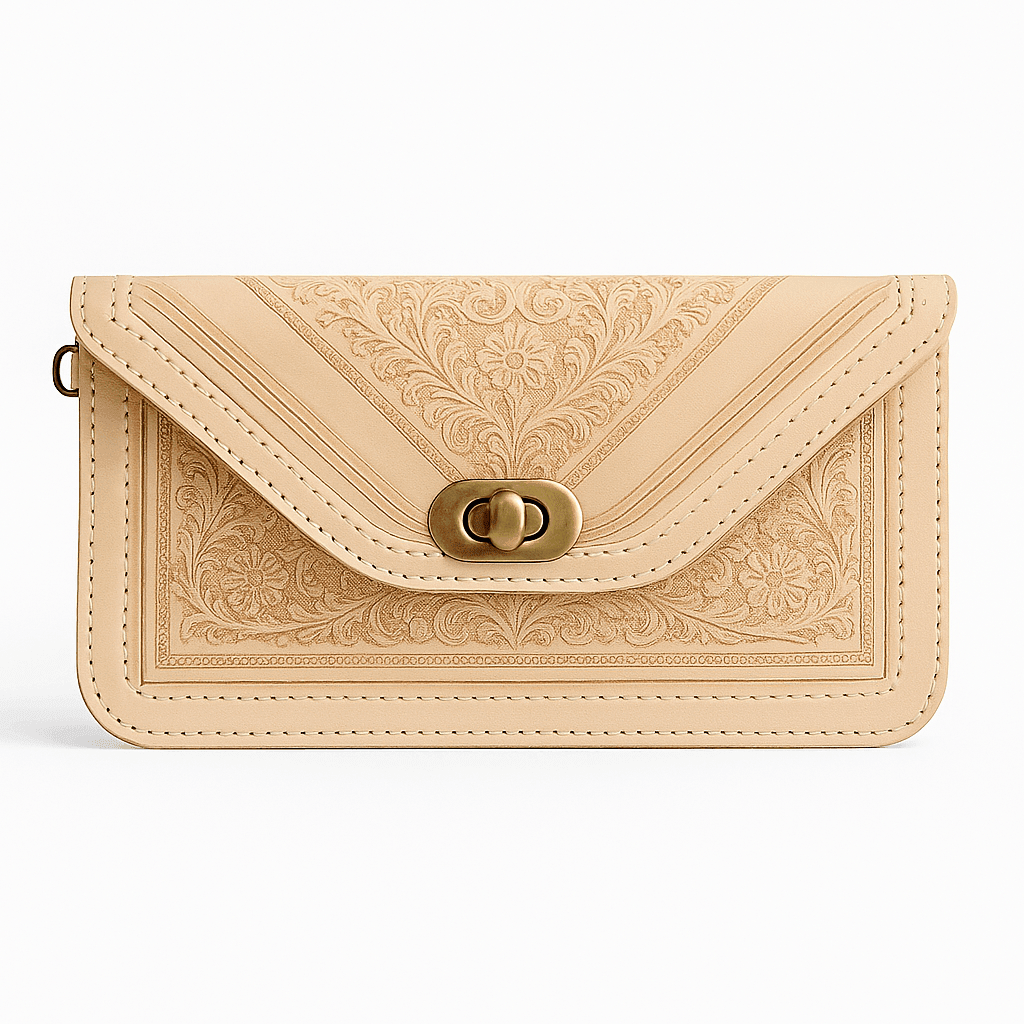 Sac À Bandoulière En Cuir - Design Floral Gaufré À La Main - Image 1 of 2
