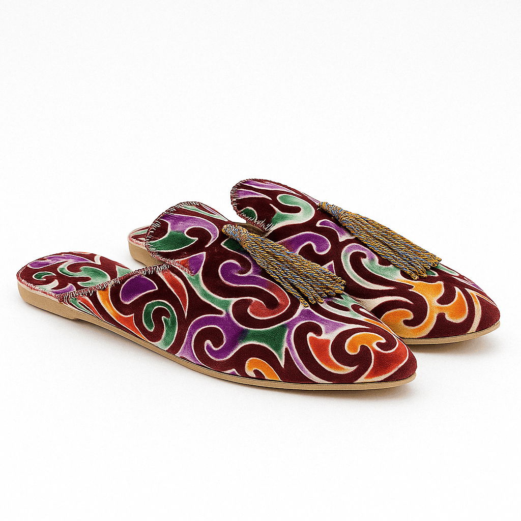 Chaussons mocassins à glands en velours avec motif tourbillon - Image 1 of 1