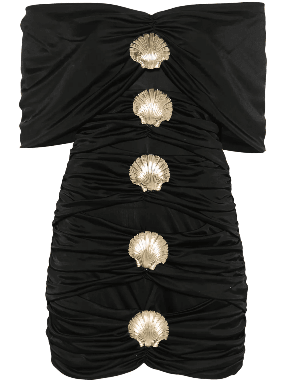 Draped mini dress in jersey with sea shell pin detailing - Image 1 of 4
