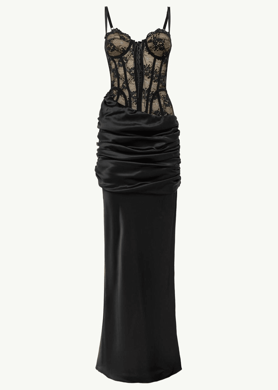 ROBE LONGUE EN DENTELLE ET SATIN - Image 1 of 2