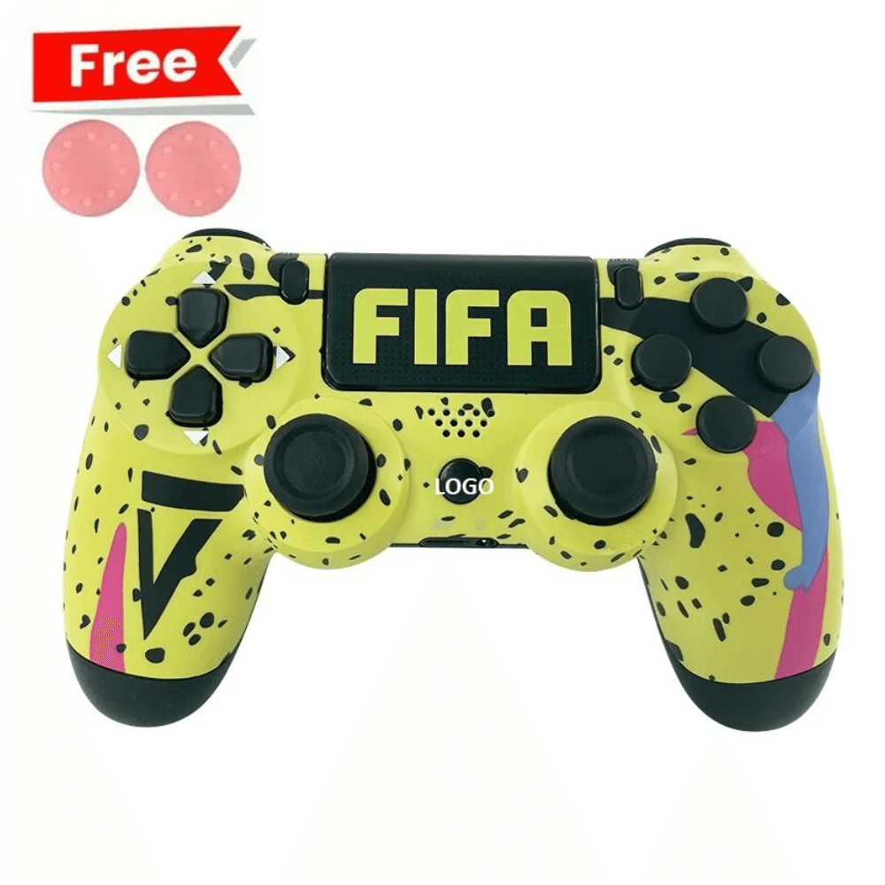 Manette Ps4 Fifa Jaune Haute Qualité + Poignées De Pouce Pour Votre Manette Gratuit - Image 1 of 1