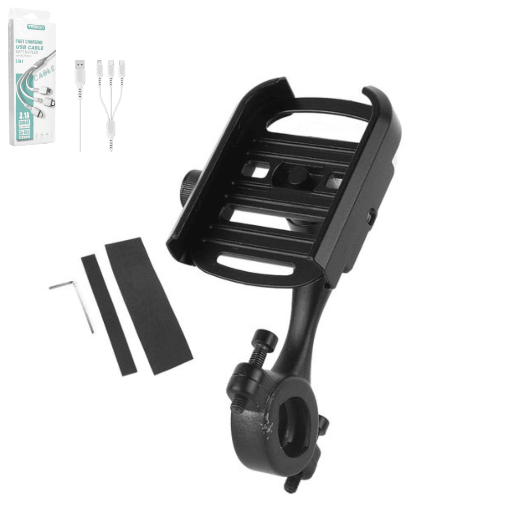 Support De Téléphone Portable Pour Guidon De Moto + Cable 3-in-1 - Image 1 of 6