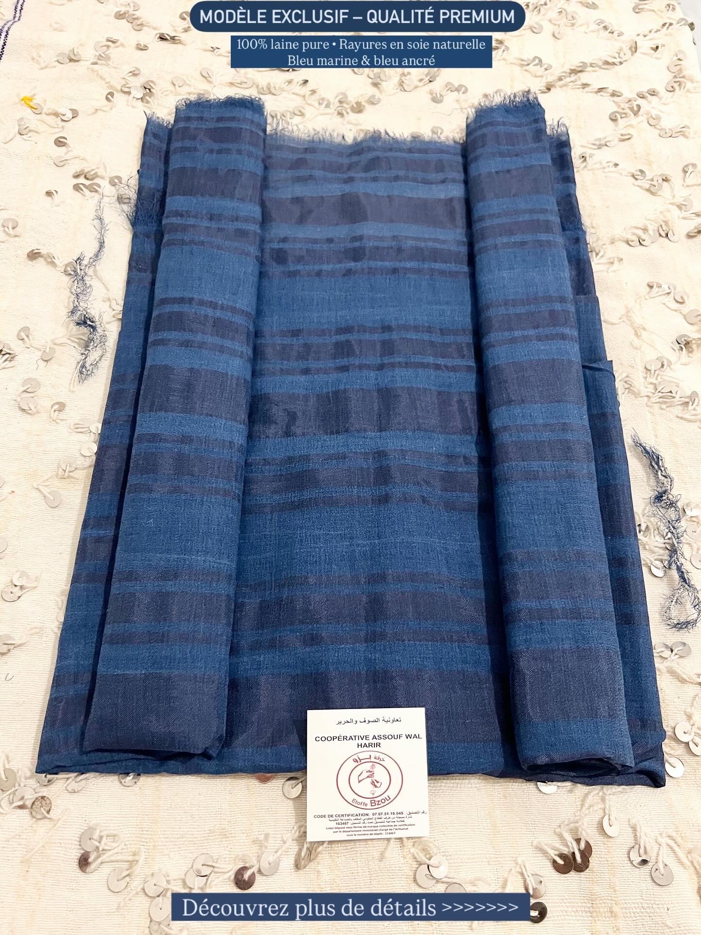 Tissu Bzioui Élégance Marine Ton sur ton - Image 1 of 6