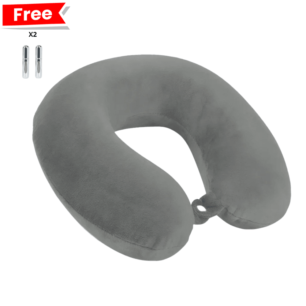 Oreiller de Voyage Gris – Soutien Ergonomique  +2 Pieces Mini Bouteille de Parfum Vide Gratuit - Image 1 of 4