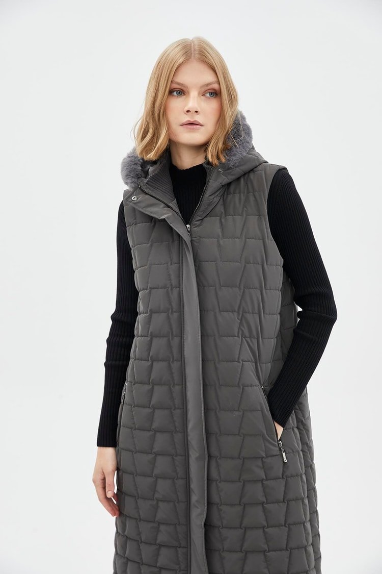 Gilet à capuche fumé à motifs matelassés - Image 1 of 3