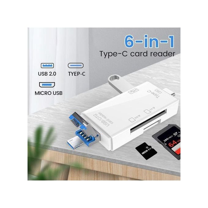 Lecteur de Carte USB 3.0 Multifonction 6 en 1,Disque U, Type C, Micro USB, clé USB TF, Clé USB SD, Adaptateur - Image 1 of 7