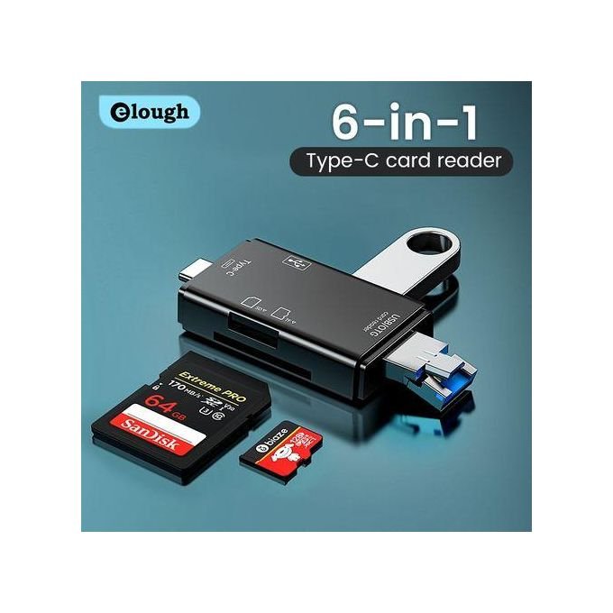 Lecteur de Carte USB 3.0 Multifonction 6 en 1, Disque U, Type C, Micro USB, Clé USB TF, Clé USB SD, Adaptateur - Image 1 of 8