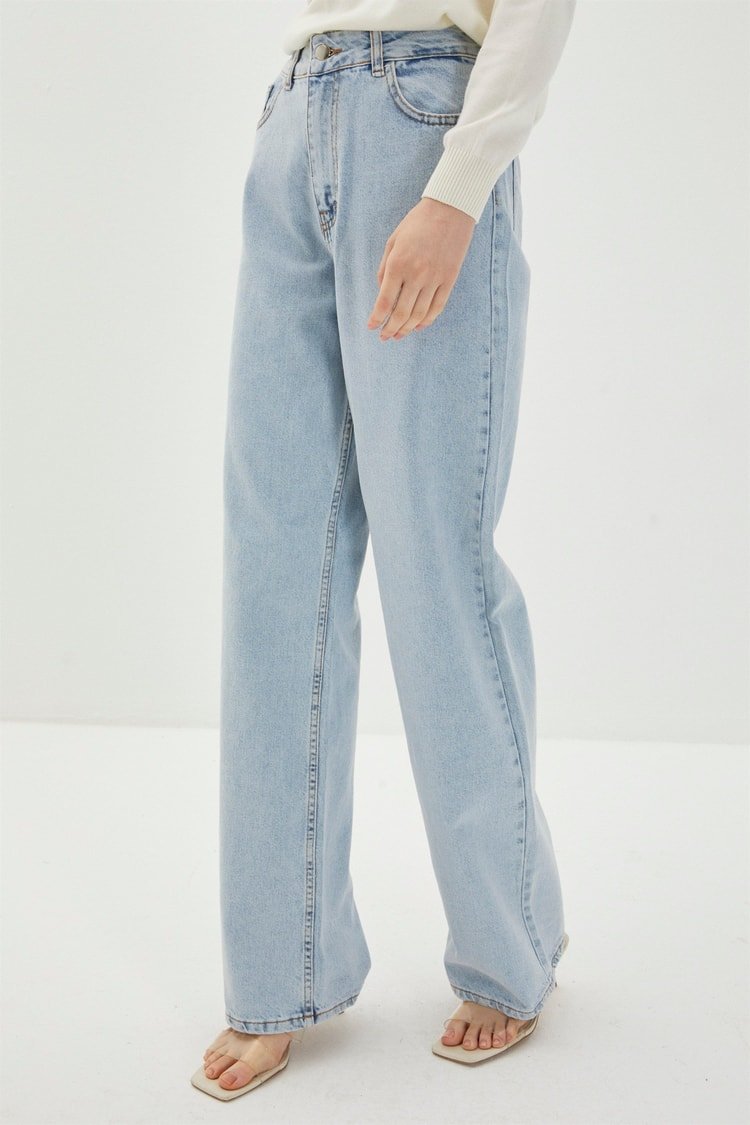 Denim taille haute jambe large pantalon  - Image 1 of 3