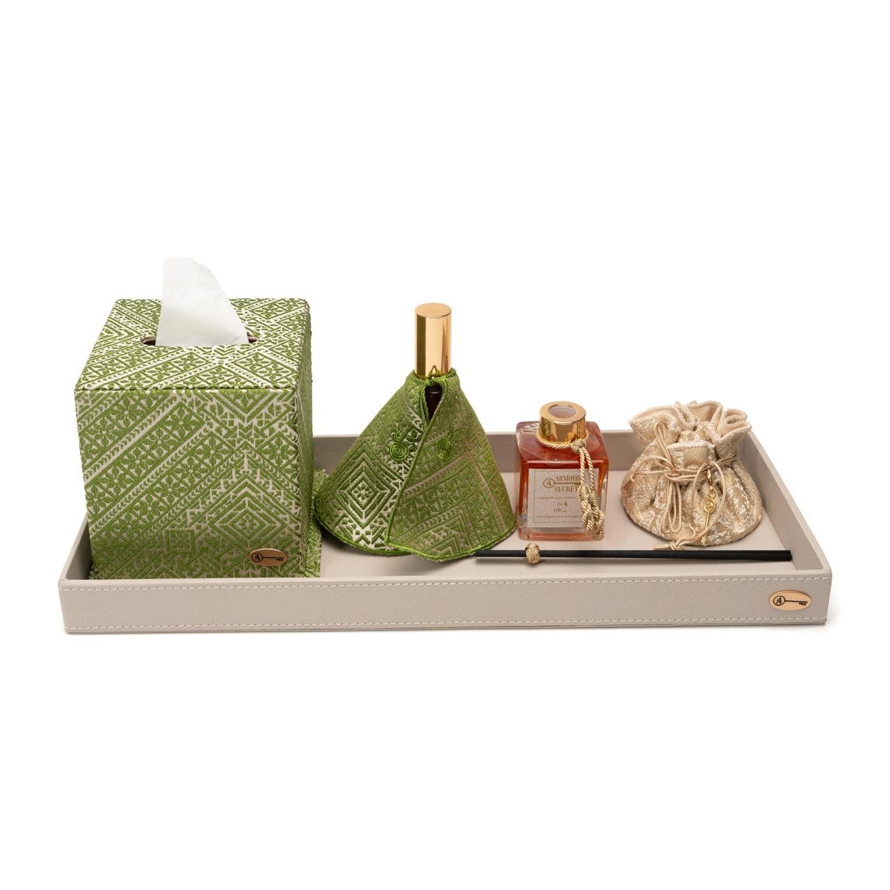 Grand Plateau Senteurs Tissu Tradition / Tissu Gharza Vert - Image 1 of 2