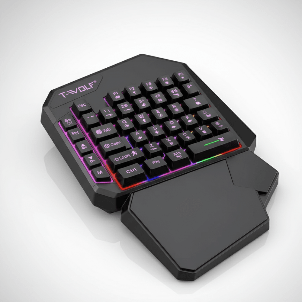 T-WOLF T19 – Clavier Mécanique à Une Main RGB pour Jeu + Brosse de Nettoyage Offerte - Image 1 of 5