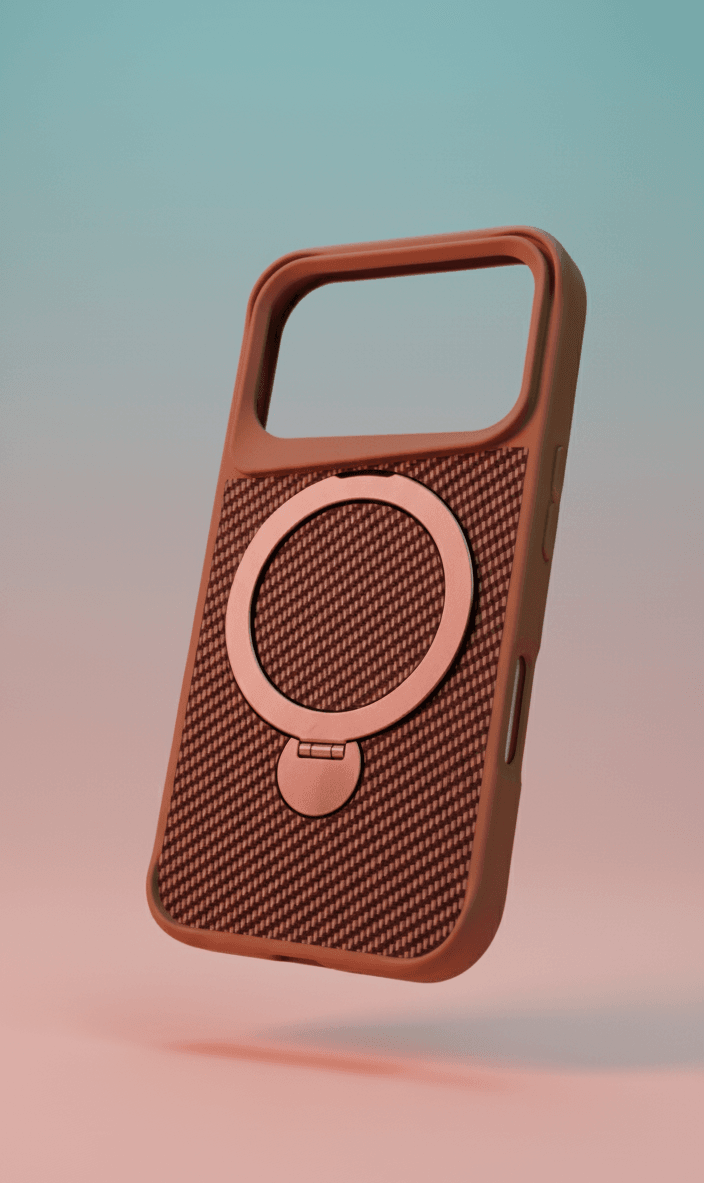 Coque Carbone iPhone 17 PRO – MagSafe & Anneau Rotatif 360° – MARRON - Image 1 of 5