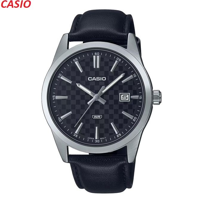 Montre pour Homme Bracelet en cuir noir 3 aiguilles Étanche avec dateur-mtp-vd03l-1audf - Image 1 of 3