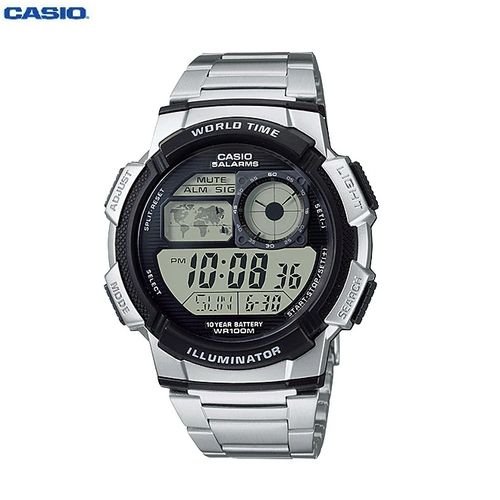 Montre d'heure Mondiale Illuminateur Bracelet Acier Inoxydable Digital-AE-1000wd-1avdf - Image 1 of 3