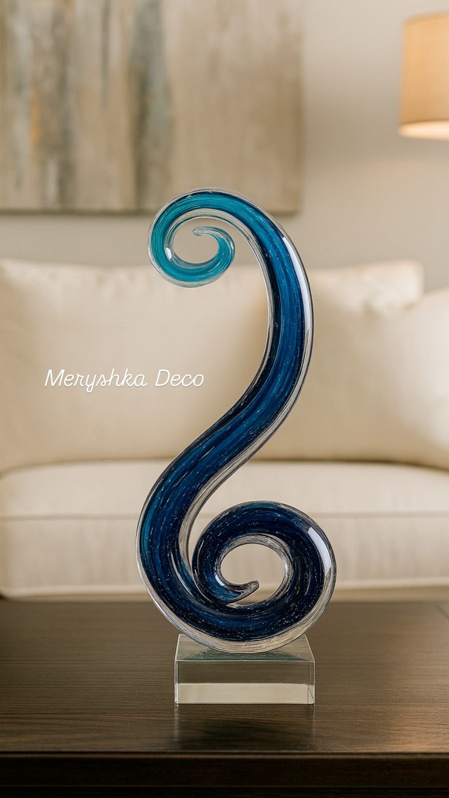 Sculpture décorative en verre spirale bleu - Image 1 of 1