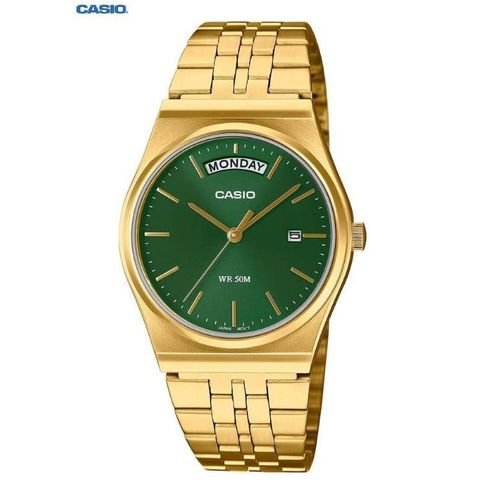 Montre Homme Cadran Vert Bracelet Acier Inoxydable Doré Étanche - Image 1 of 4